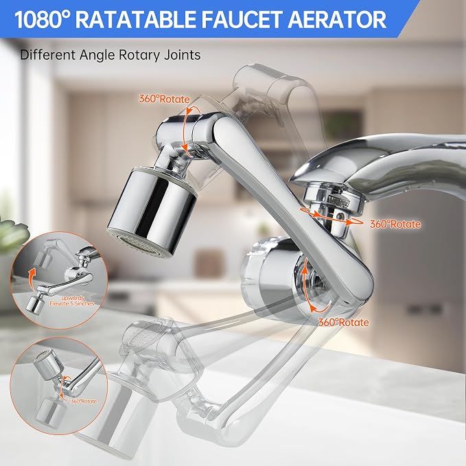 YYKBZ Water Filter For Sink Faucet Extender, 1080° Swivel Aerator, 2 Modes - Image 2