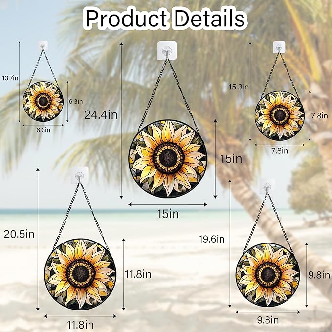 CRISGIF Stained Glass Window Hanging - Sunflower Suncatcher for Door Garden Patio Retro Flower Sun Catchers Decor Christmas Mother's Day Birthday Gifts for Women Mom Nana Friend Wife 11.8 in