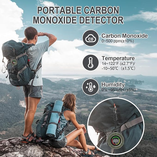3-in-1 Portable Carbon Monoxide Detectors for Travel, Temp/Humidity Sensor, 140H Standby, Rechargeable Carbon Monoxide Monitor Alarm with Magnetic Back, CO Detector for Home/Camping/Travel/RV/Car