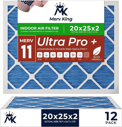 MervKing 20x25x2 Air Filter Actual Size: 19.7" x 24.7" x 1.75" MERV 11 MPR by MervKing