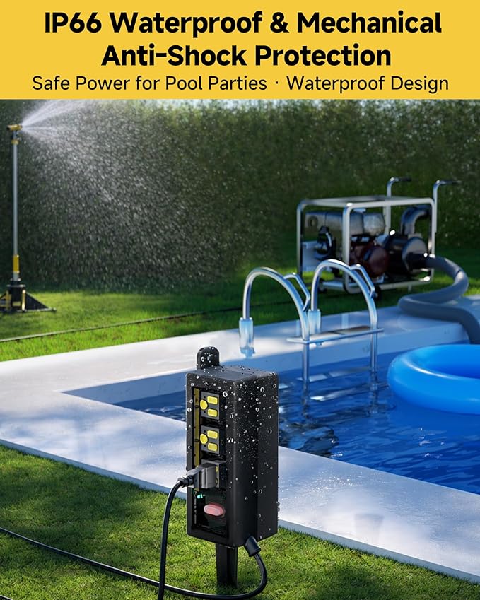 IP66 Outdoor Power Strip Waterproof,Iwister Heavy Duty Surge Protector, 25 FT Extension Cord, All-Weatherproof,6AC, Suitable for Outdoor, Work Room, Patio Gardens, Pool Parties