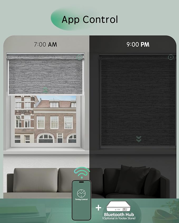Yoolax Motorized Blinds App Control, Light Filtering Motorized Shades for Windows, Cordless Automatic Roller Shades for Bedroom Living Room Office(Light Filtering Jacquard Gray, 22" W x 72" H)