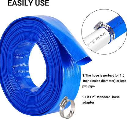 2" x 25 FT Pool Backwash Hose Blue Heavy Duty Reinforced PVC Lay Flat Water - Image 5