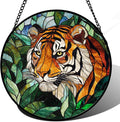 AMDERVEN Stained Glass Window Hanging, Fierce Tiger Sun Catcher for Door Home Decor Wild Animals Suncatcher Christmas Mother's Day Birthday Gifts for Women Men Mom and Nana 6.3 in