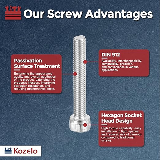 Kozelo 30pcs Socket Head Cap Screws - [M6-1 x 40mm] 304 Stainless Steel Allen Socket Drive for Electrical Motor 3D Printing Fan Engine Replacement Use, Silver