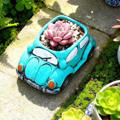 Cute Light-Blue Car Succulent Planter Pot, Flower Pots Succulent Plants - Image 2