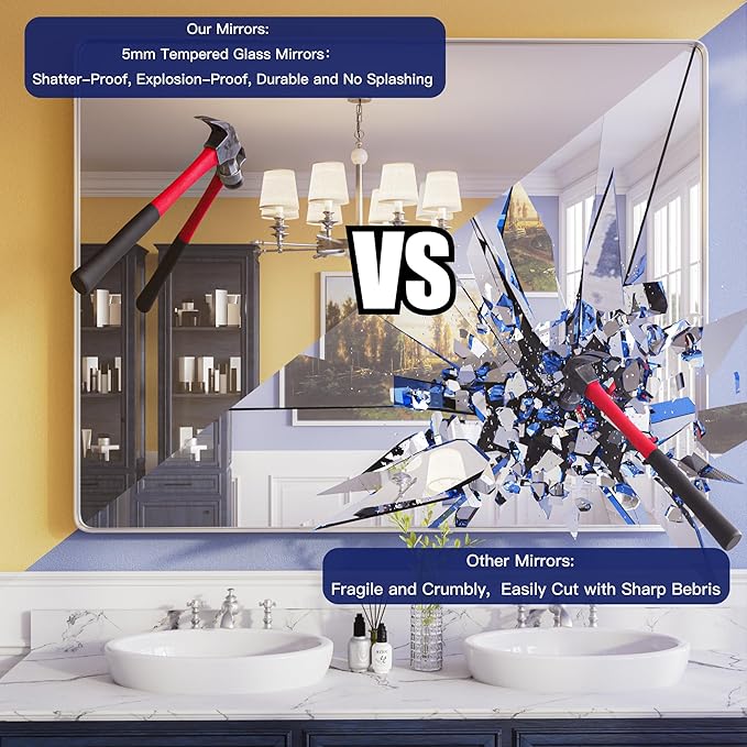 ISKM Silver Framed Mirror for Wall 24"x 32", Bathroom Vanity Mirror Anti-Rust, Tempered Glass, Rounded Rectangle Mirror(Horizontal/Vertical)