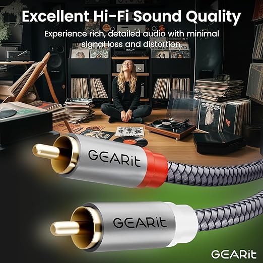 GEARit RCA Cable (25FT) 2RCA Male to 2RCA Male Stereo Audio Cables Shielded Braided RCA Stereo Cable for Home Theater, HDTV, Amplifiers, Hi-Fi Systems, Car Audio, Speakers, 25 Feet