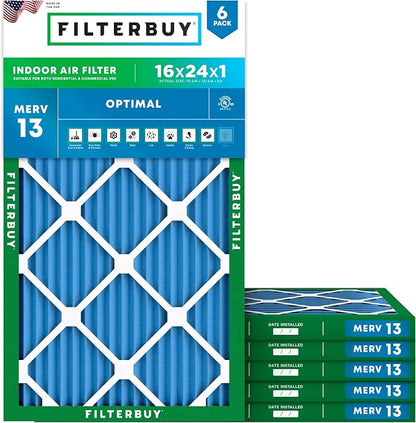 Filterbuy 16x24x1 Air Filter MERV 13 Optimal Smoke & Allergy Defense, by Filterbuy