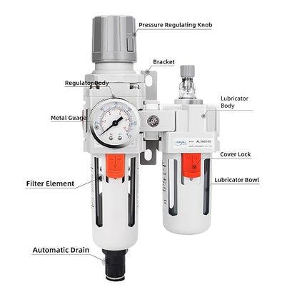 NANPU 3/8" NPT Auto-Drain Air Filter Regulator Lubricator Combo Water/Oil Trap - Image 2