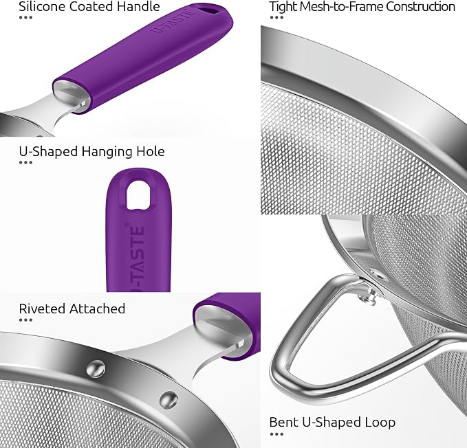 U-Taste Medium Fine Mesh Strainer: 18/8 Stainless Steel 4.73in 30 Mesh Kitchen - Image 6