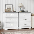 Nightstand Set of 2,24" Wide End Table with 3 Large Drawers & Metal Handles,Rustic Farmhouse Wood Small Dresser,Bedside Table,Modern Chest of Drawers for Bedroom,Living Room,White