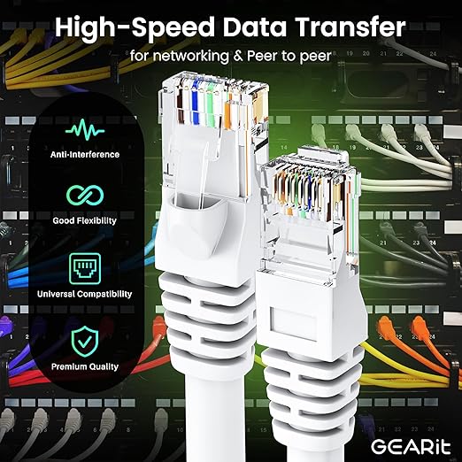 GEARit Cat 6 Ethernet Cable (20-Pack 2 Feet) Cat6 Network Patch, 10Gbps, RJ45, Snagless Cord, Gold-Plated Connectors, Internet for PC, TV, Tablet, Router, Printer, Servers, IT Data Center - White