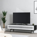SONOROUS ST-360 Premium TV Stand for Living Room – Modern TV Stands & Entertainment Center with Storage – Black Wood & White Glass Cover – Luxury Media Console with Metal Legs for TVs up to 75 inches