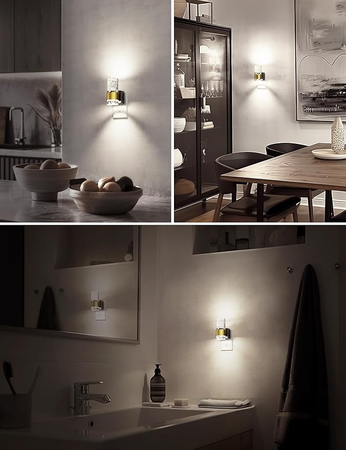 Night Light, 1-Pack Decorative Night Lights Plug into Wall, Dimmable Night Light with Auto Light Sensor, Bright White 5000K, Wall Sconce-style Design Nightlight for Bathroom,Bedroom,Hallway