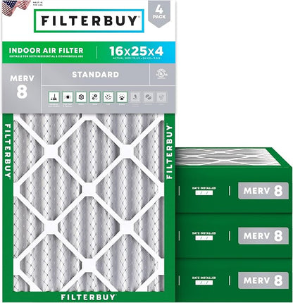 Filterbuy 16x25x4 Air Filter MERV 8 Essential Dust & Allergy Defense, by Filterbuy