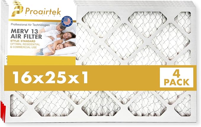 Proairtek AF16251M13SWH Model 16x25x1 Pack of 4 Air Filters, MERV 13; Ideal by Unknown