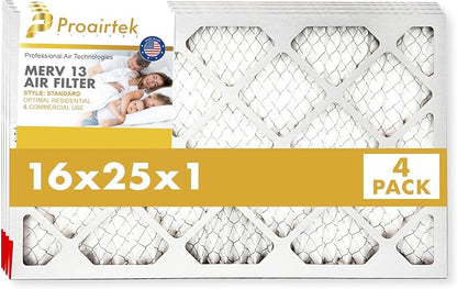 Proairtek AF16251M13SWH Model 16x25x1 Pack of 4 Air Filters, MERV 13; Ideal by Unknown