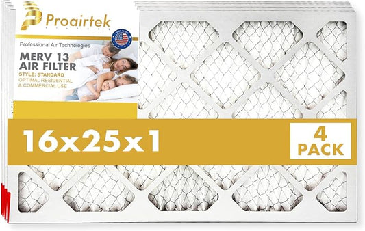 Proairtek AF16251M13SWH Model 16x25x1 Pack of 4 Air Filters, MERV 13; Ideal by Unknown