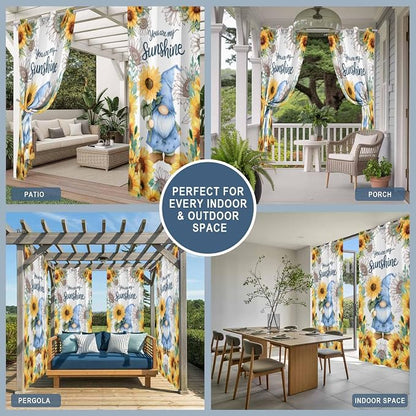 Summer Outdoor Curtains for Patio Sunflowers Gnome Eucalyptus Leaves Waterproof - Image 8