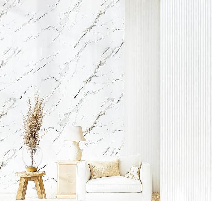 Dundee Deco Faux Marble Wall Panels - 2 ft X 4 ft - Glossy, Waterproof Indoor Wall Cladding - White, Grey, Tan Veins - Set of 4 - Covers 31 sq ft