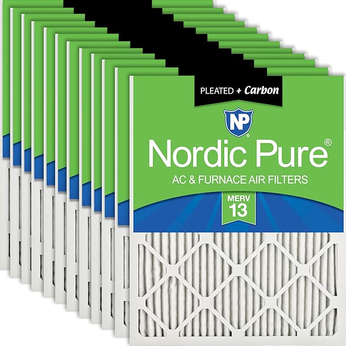 Nordic Pure 16x25x1 Pleated Air Filters MERV 13 Plus Carbon 12 Pack by NordicPure