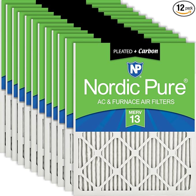 Nordic Pure 12x20x1 Pleated Air Filters MERV 13 Plus Carbon 12 Pack by NordicPure