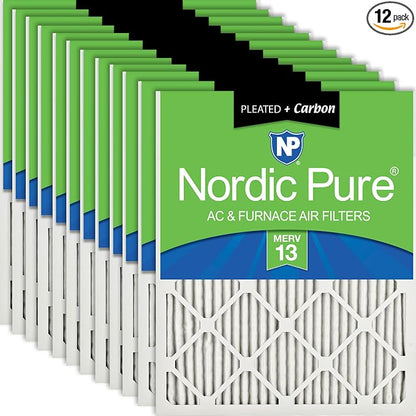 Nordic Pure 12x20x1 Pleated Air Filters MERV 13 Plus Carbon 12 Pack by NordicPure