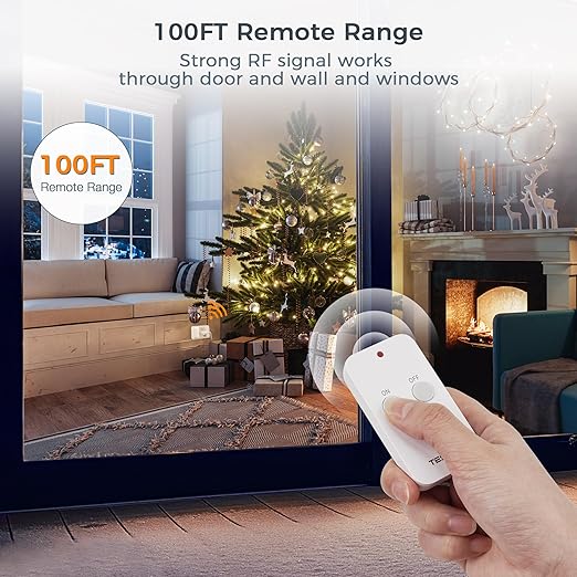 Remote Control Outlet, TESSAN Wireless Light Switch, On Off Switch Plug for Lights, Lamps, Fans, Household Appliances, 100ft RF Range, 15A/1875W(1 Remote + 1 Outlet)