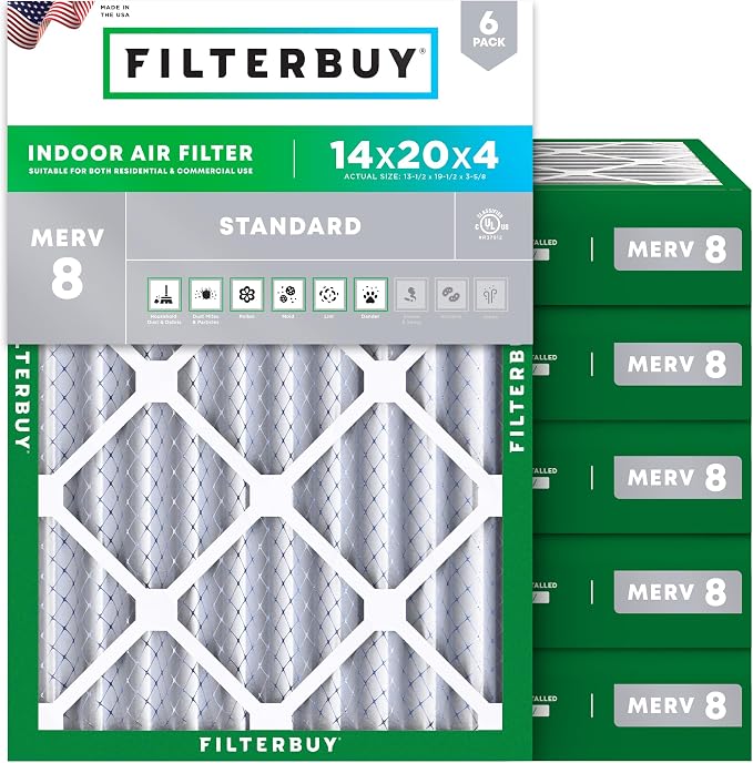 Filterbuy 14x20x4 Air Filter MERV 8 Essential Dust & Allergy Defense, by Filterbuy