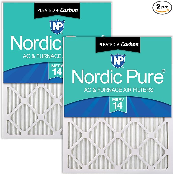 Nordic Pure 20x25x1 Pleated Air Filters MERV 14 Plus Carbon 2 Pack by NordicPure