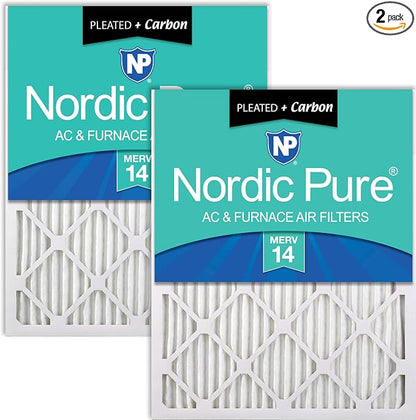Nordic Pure 24x30x1 Pleated Air Filters MERV 14 Plus Carbon 2 Pack by NordicPure