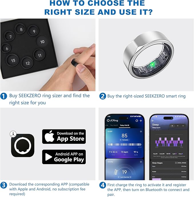 Smart Ring for Women Men, Valentine's Day Gifts, Minimalist Fitness Ring with Heart Rate, Stress, Sleep, Step, Calorie Tracking, 5ATM Waterproof for iPhone and Android,No Subscription (Silver, 6)