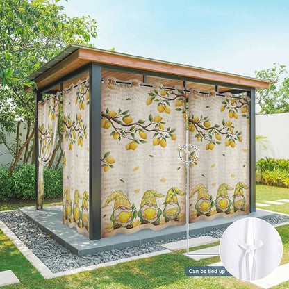 Summer Gnome Outdoor Curtains for Patio Gnome Lemon Leaf Vintage Waterproof - Image 7