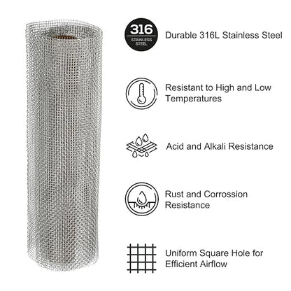 PATIKIL 40" L x 10" W Woven Wire Mesh, 10 Mesh 316L Stainless Steel Air Vent - Image 3