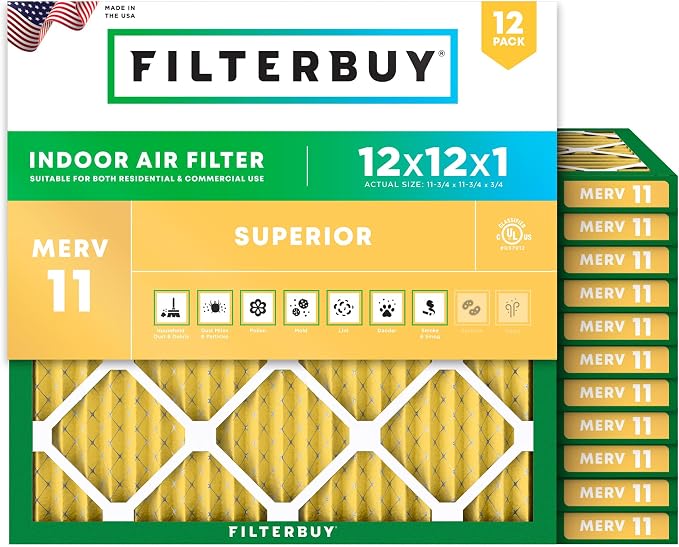 Filterbuy 12x12x1 Air Filter MERV 11 Superior Pet & Allergy Defense, by Filterbuy