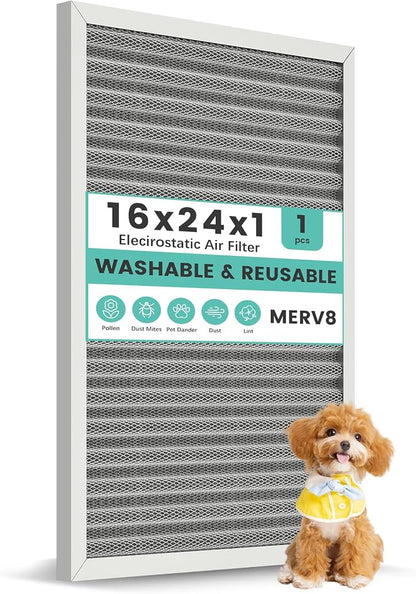 16x24x1 Reusable HVAC Furnace Air Filter, Washable Electrostatic Furnace Filter by KEYINGXUAN