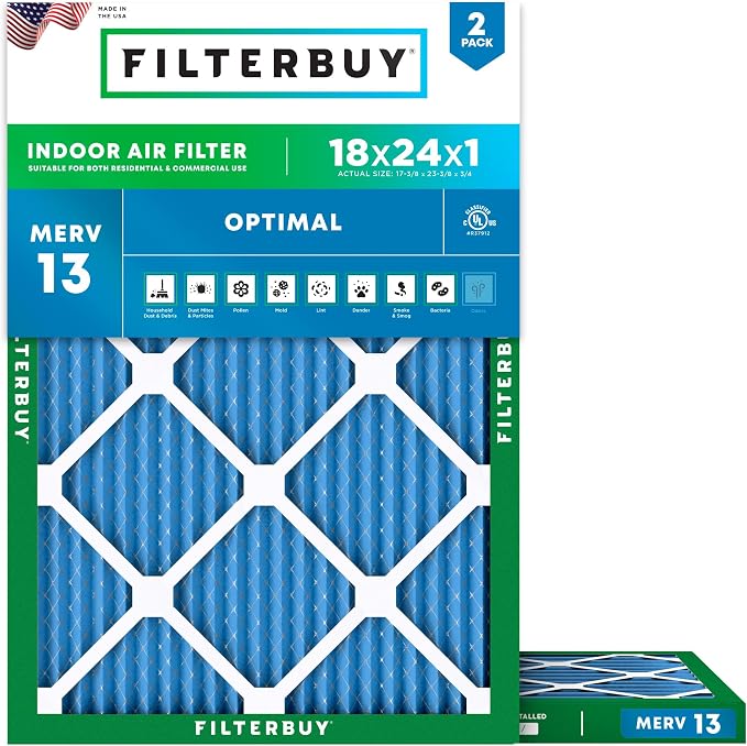 Filterbuy 18x24x1 Air Filter MERV 13 Optimal Smoke & Allergy Defense, by Filterbuy