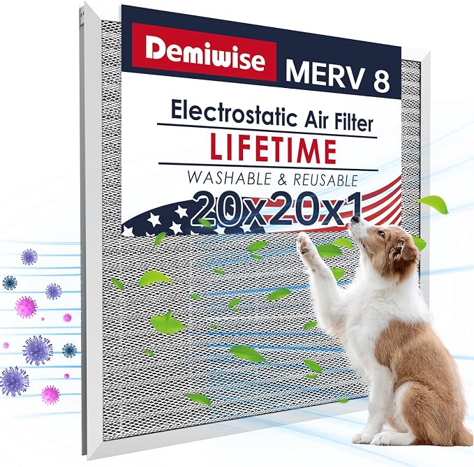 20x20x1 Air Filter for Home, MERV 8 Reusable Electrostatic Aluminum AC/HVAC by Demiwise