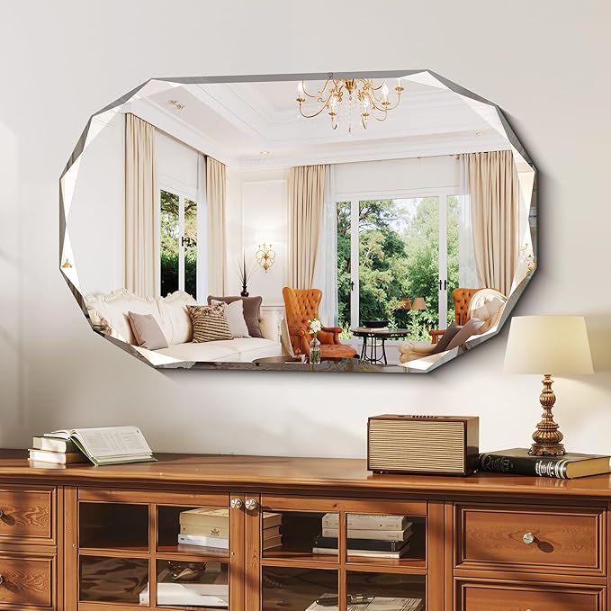 GLASHOM Frameless Bathroom Mirror, 30x48 inch Beveled Bathroom Mirror Wall Mounted, Modern Frameless Mirror for Bathroom, Living Room, Entryway Mirror Horizontal or Vertical