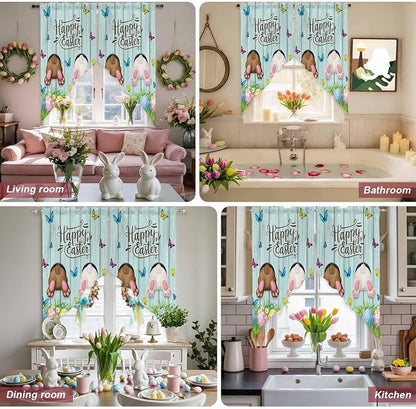 Swag Curtain Valances for Kitchen Windows, Happy Easter Bunny Butt Egg Floral - Image 8