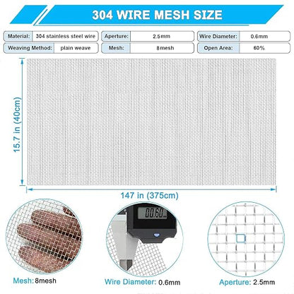 Stainless Steel Mesh Screen 8Mesh 304, 15.7" x 147" Metal Mesh Screen, Rust - Image 2