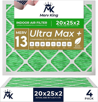MervKing 20x25x2 Air Filter Actual Size: 19.7" x 24.7" x 1.75" MERV 13 MPR by MervKing