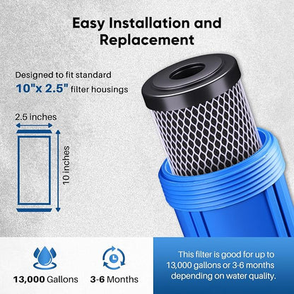 1 Micron 2.5" x 10" Whole House CTO Carbon Water Filter Cartridge Replacement - Image 8