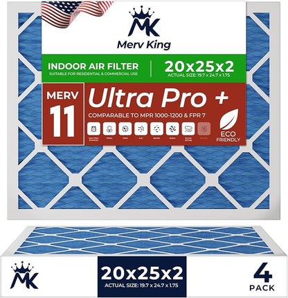 MervKing 20x25x2 Air Filter Actual Size: 19.7" x 24.7" x 1.75" MERV 11 MPR by MervKing