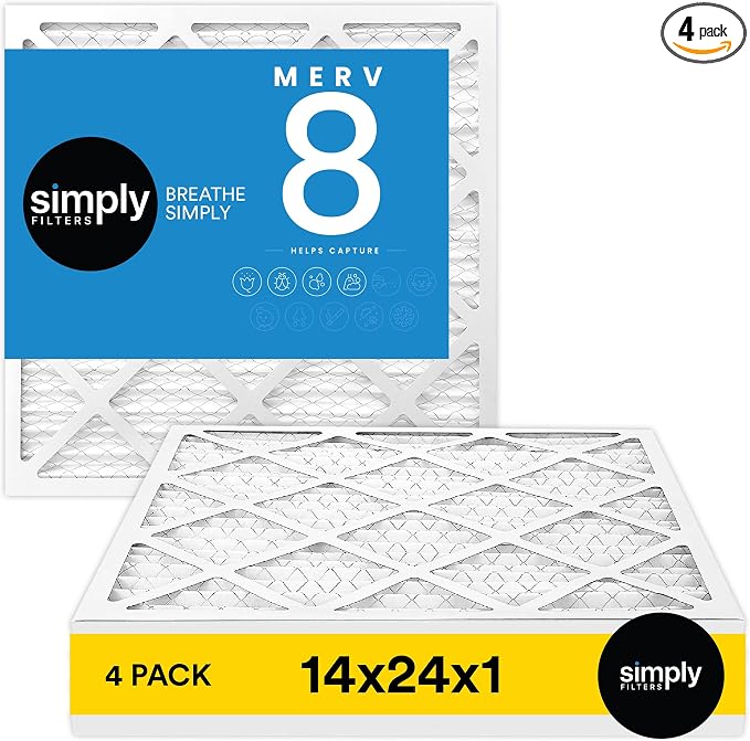 Simply 14x24x1 Air Filter, Merv 8, 4 Pack, by SimplyFilters