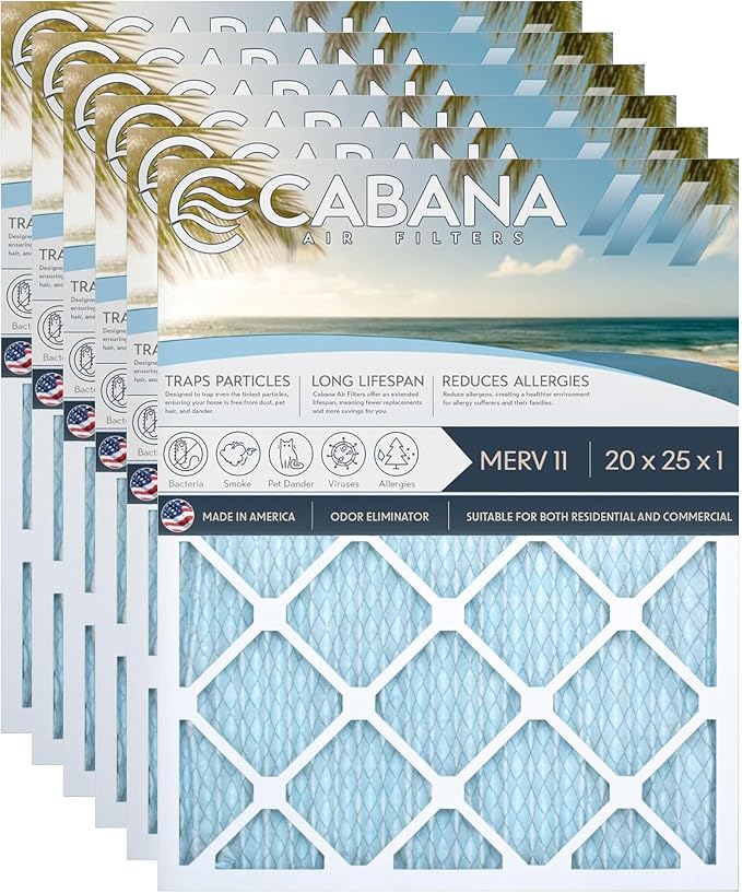 Cabana Filters 6-Pack 20x25x1 MERV 11 AC Furnace Air Filter by CabanaAirFilters