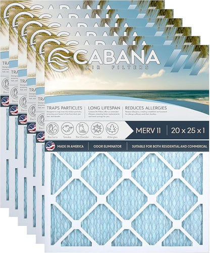 Cabana Filters 6-Pack 20x25x1 MERV 11 AC Furnace Air Filter by CabanaAirFilters