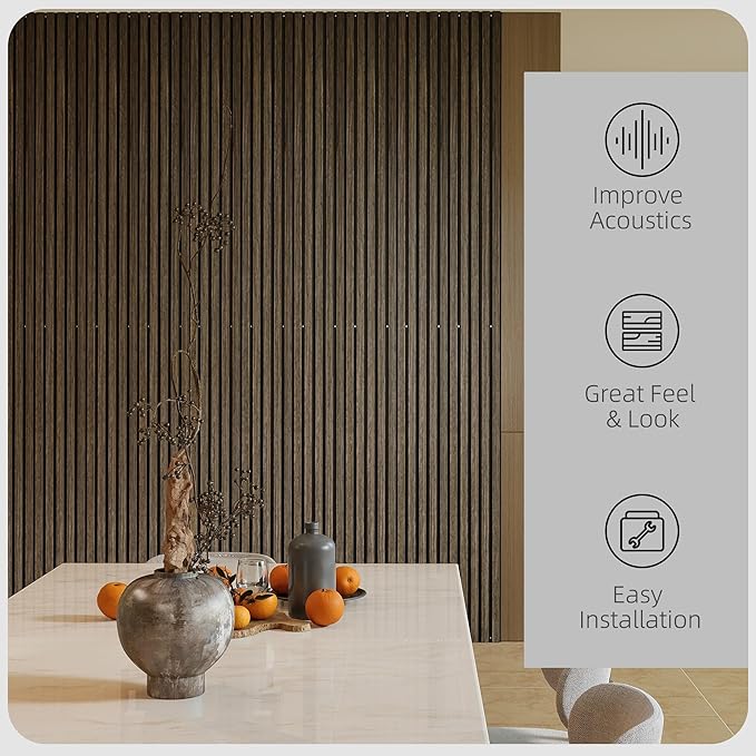 HOMCOM 4 Pack 3D Acoustic Panels, 95" x 8" Soundproof Wood Panels for Wall, Wood Slat Wall Paneling for Interior Ceiling, Office, Home Theater, Studio, Walnut