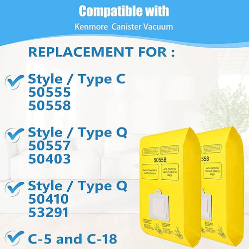 22 Pack Replacement Vacuum Bags Compatible with Kenmore Canister Type C/Q 5055 50555 50558 50557 and Type C-5 C-18 Vacuum